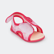 Sandália Papete Fly Mini com Velcro Tie Dye Pink.