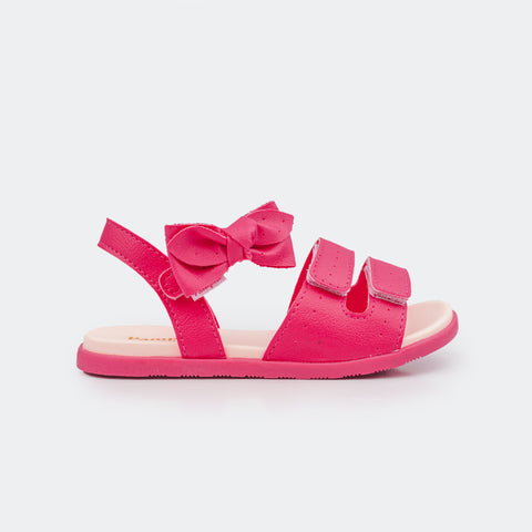 Sandália Papete Infantil Primeiros Passos Mini Fly Tiras em Velcro Laço Pink.