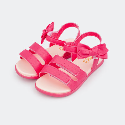 Sandália Papete Infantil Primeiros Passos Mini Fly Tiras em Velcro Laço Pink.