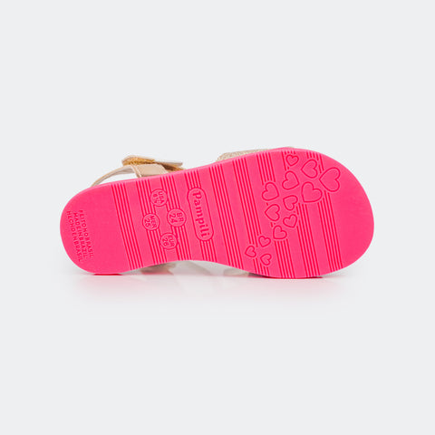 Sandália Papete Infantil Mini Fly Bichinhos Gatinha Dourada e Pink Fluor.
