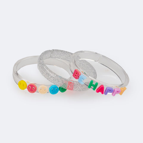 Pulseira Infantil Pampili Emojis Be Happy Tripla Colorida  - kit com três pulseiras