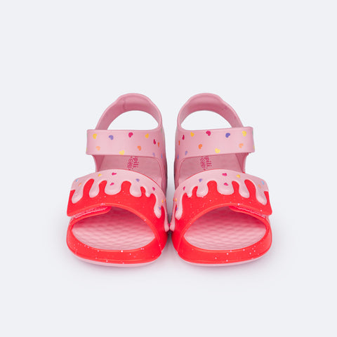 Sandália Papete Infantil Pampili Star Glee Doce Glitter Pink e Rosa - frente sandália menina