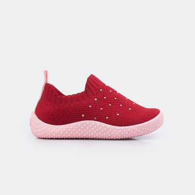 Tênis Infantil Primeiros Passos Confort Baby Knit com Pontos de Luz Vermelho.