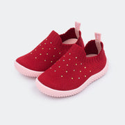Tênis Infantil Primeiros Passos Confort Baby Knit com Pontos de Luz Vermelho.