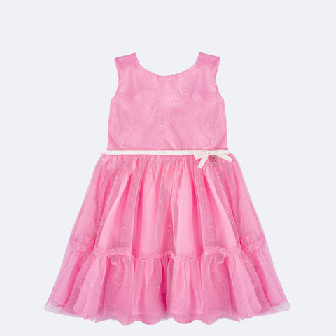 Vestido de Festa Bambollina Tule e Cinto Glitter com Laço Rosa - 2 a 6 Anos - frente do vestido