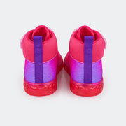 Tênis de Led Cano Médio Infantil Pampili Sneaker Luz Glitter Degradê Pink e Roxo - traseira do tênis com gorgurão 