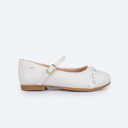 Sapato Infantil Feminino Pampili Angel Tira Glitter e Strass Branco - lateral sapatilha branca