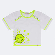 Camiseta Infantil Pampili Carinha Feliz Branco e Amarelo Neon - frente camiseta infantil emoji