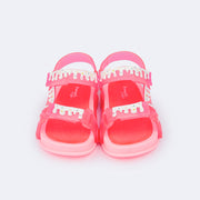 Sandália Papete Infantil Pampili Sun Glee Doce Glitter Rosa e Branca - frente da sandália de velcro infantil
