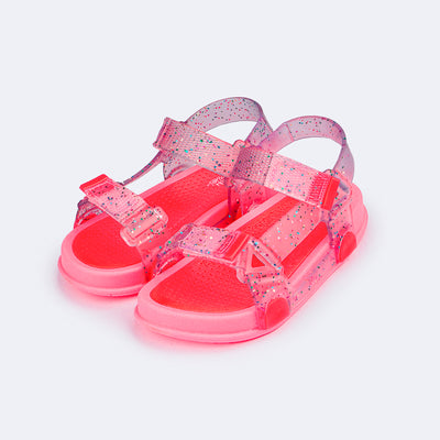 Sandália Papete Infantil Pampili Sun Glee Glitter Rosa - frente da sandalia de glitter 