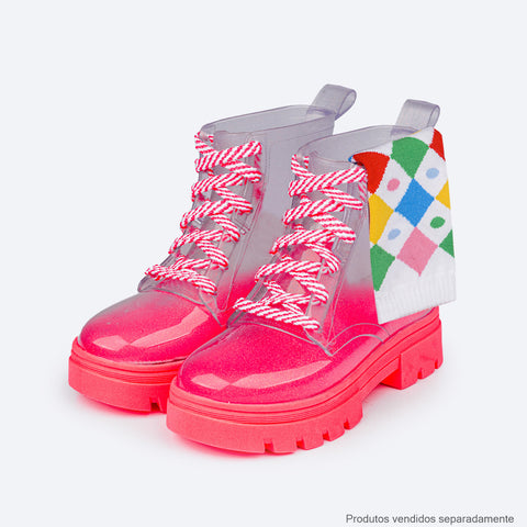 Bota Infantil Feminina Pampili Isa Glee Transparente e Coral - bota transparente com meia colorida