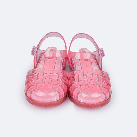 Sandália de Led Infantil Pampili Glee Valen Transparente e Glitter Rosa Lilás - sandália com glitter