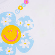 Pijama Kids Cara de Criança Brilha no Escuro Longo Flores Branco e Azul - 8 Anos - estampa de flores e emoji