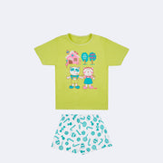 Pijama Pré-Adolescente Cara de Criança João e Maria Brilha no Escuro Verde e Branco - 10 Anos - frente do pijama