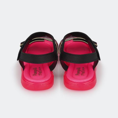 Sandália de Led Infantil Pampili Lulli Calce Fácil Preta e Pink  - foto traseira 