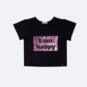 Camiseta Infantil Pampili Happy Metalizada Preta - frente camiseta feminina