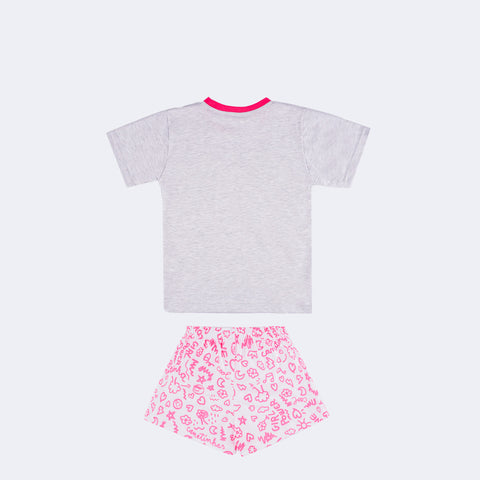 Pijama Kids Cara de Criança Brilha no Escuro Canetinhas Mescla e Branco - 4 a 8 Anos - costas da camiseta infantil