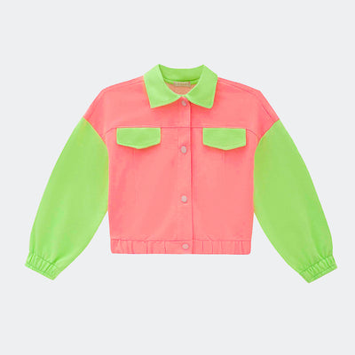 Jaqueta Infantil Feminina Infanti Over Moletom Pink e Verde Neon - frente jaqueta infantil 
