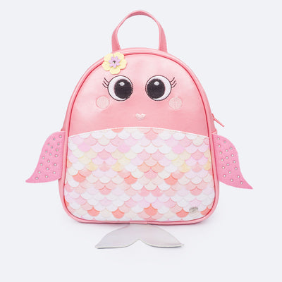 Bolsa Mochila Infantil Pampili Peixinha Rosa Chiclete - frente da mochila infantil rosa