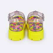 Sandália Infantil Lyra Glee Tratorada Transparente Amarelo Flúor e Colorida - traseira da sandália de salto