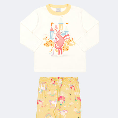 Pijama Infantil Alakazoo Moletom Brilha no Escuro Mundo Mágico Amarelo - estampa pijama lúdico