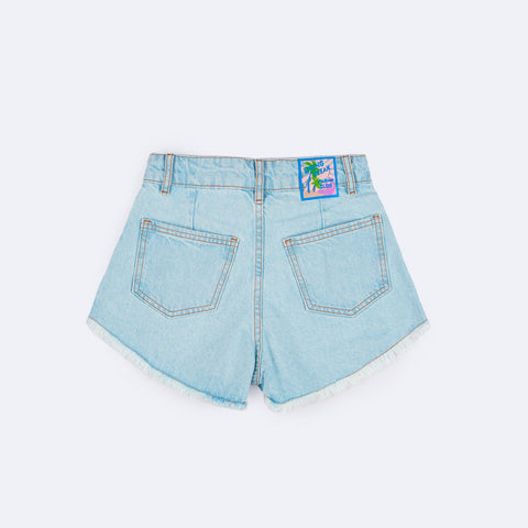 Short Jeans Feminino Vallen Clássico Azul Claro  - parte traseira do short com bolso
