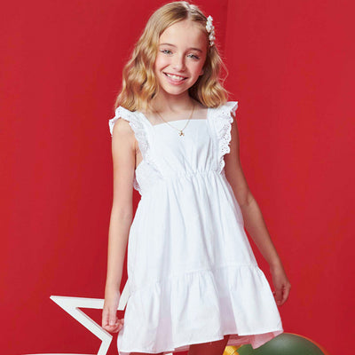 Vestido Infantil Kukiê com Laise e Babados Branco - vestido na menina