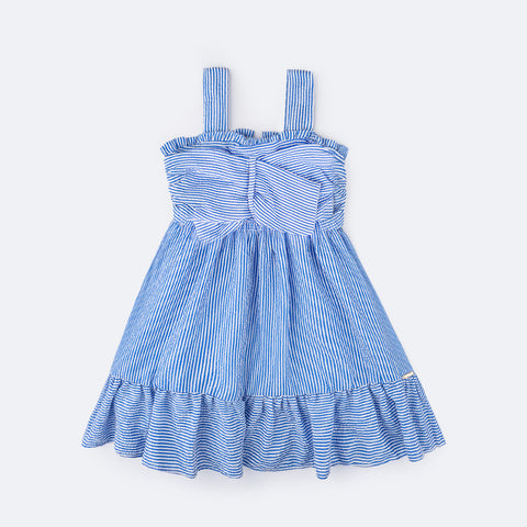 Vestido Kids Bambollina Babado e Listrado Azul e Branco - 1 a 6 Anos - frente do vestido listrado
