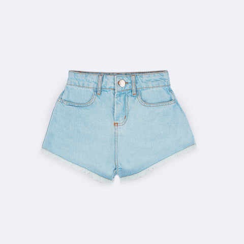 Short Jeans Feminino Vallen Clássico Azul Claro  - frente do short desfiado