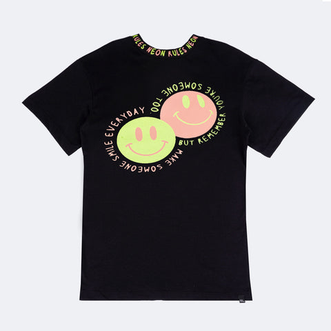 Camiseta Infantil Vic&Vicky Over Emoji Neon Preta - costas da camiseta feminina