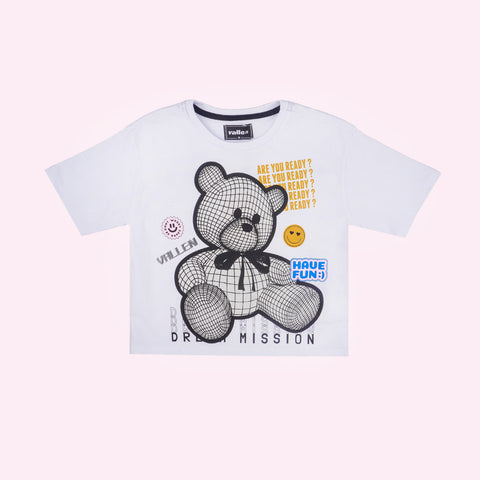 Camiseta Infantil Vallen Urso Branca - frente da camiseta infantil branca