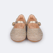 Sapato Infantil Pampili Mini Angel Corações Strass Dourado - frente sapato infantil dourado