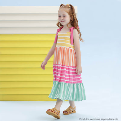 Vestido Kids Món Sucré Midi Multicolorido - menina vestindo