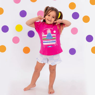 Pijama Bebê Cara de Criança Princesa e a Ervilha Pink - 1 a 3 Anos - menina com o pijama infantil