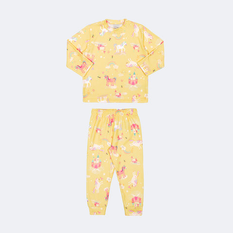 Pijama Infantil Alakazoo Manga Longa Mundo Mágico Amarelo - frente pijama infantil feminino