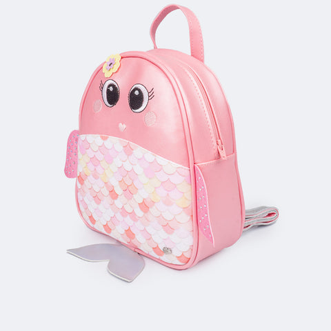 Bolsa Mochila Infantil Pampili Peixinha Rosa Chiclete - frente da bolsa infantil feminina rosa
