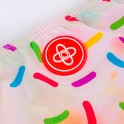 Biquíni Kids Top Cropped Viva Flor Cupcake Granulado Babado Colorido - Detalhe da Logo e Tecido