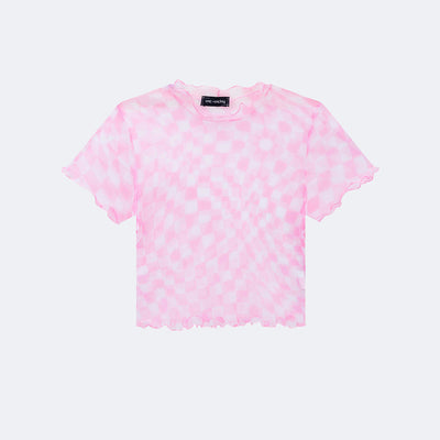 Camiseta Infantil Vic&Vicky Boxy Tule Xadrez Rosa Neon - blusa infantil xadrez