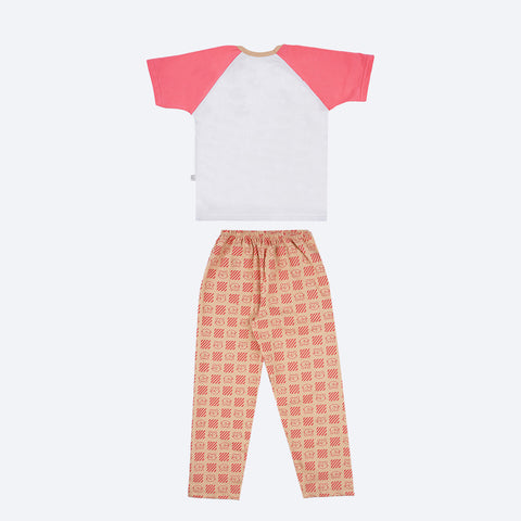 Pijama Infantil Cara de Criança Calça Hamster Branco e Rosa - costas do pijama feminino