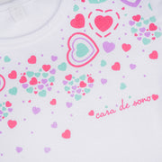 Pijama Infantil Cara de Criança Corações Branco e Pink - estampa de corações coloridos