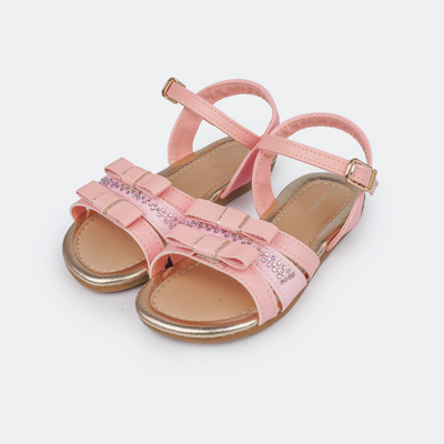 Sandália Infantil Primeiros Passos Pampili Mili Tira Laços Rosa Glace - frente sandália bebê rosa