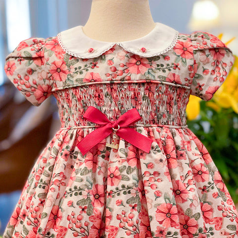 Vestido de Bebê Roana Gola Bordada Flores e Laço Marsala - 1 Ano - frente do vestido
