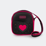 Bolsa Infantil com Led Pampili Seja Luz Strass e Glitter Preta e Pink Maravilha - frente da bolsa com glitter e strass