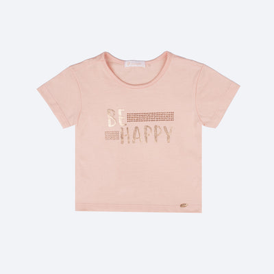 Camiseta Infantil Pampili Be Happy Metalizado Rosa Novo - frente camiseta infantil feminina