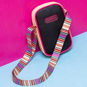 Bolsa Infantil Feminina Mini Bag Listras Coloridas e Preta.
