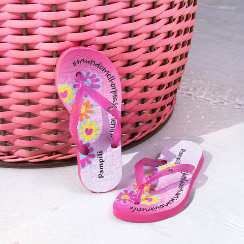 Chinelo Infantil Pampili Likes com Glitter Pink- Natal Solidário - Pulseira Exclusiva.
