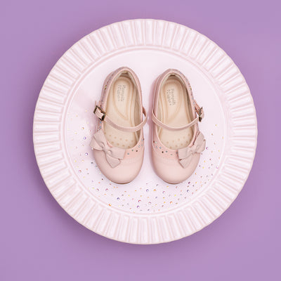 Sapato Infantil Primeiros Passos Angel com Laço e Brilho Rosa.