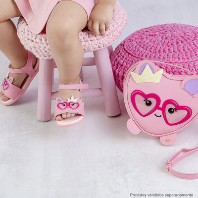 Sandália Papete Infantil Pampili Mini Fly Óculos em Coração Rosa Chiclete - combina com bolsa