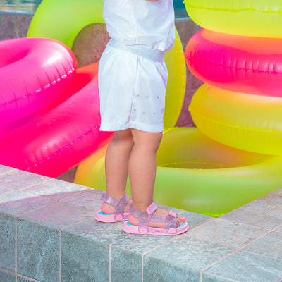 Sandália Papete Infantil Pampili Sun Glee Glitter Rosa e Azul - sandália infantil na menina