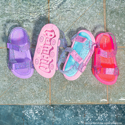 Sandália Papete Infantil Pampili Sun Glee Glitter Rosa e Azul - coleção sandália de glitter